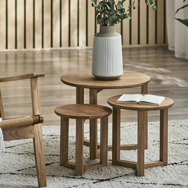 Nyra Oak Nest Of Tables (Set of 3), oak, SO'HOME