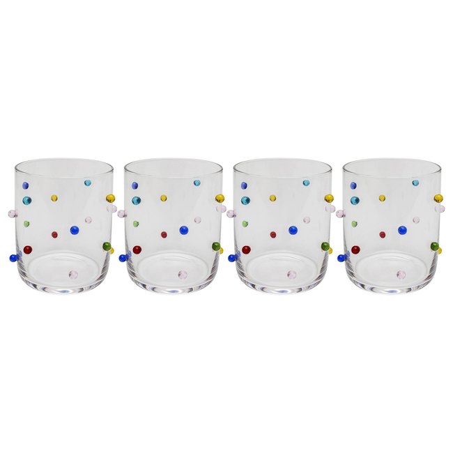 Lot de 4 verres à eau, PARTY DOTS Couleur transparent <span itemprop=