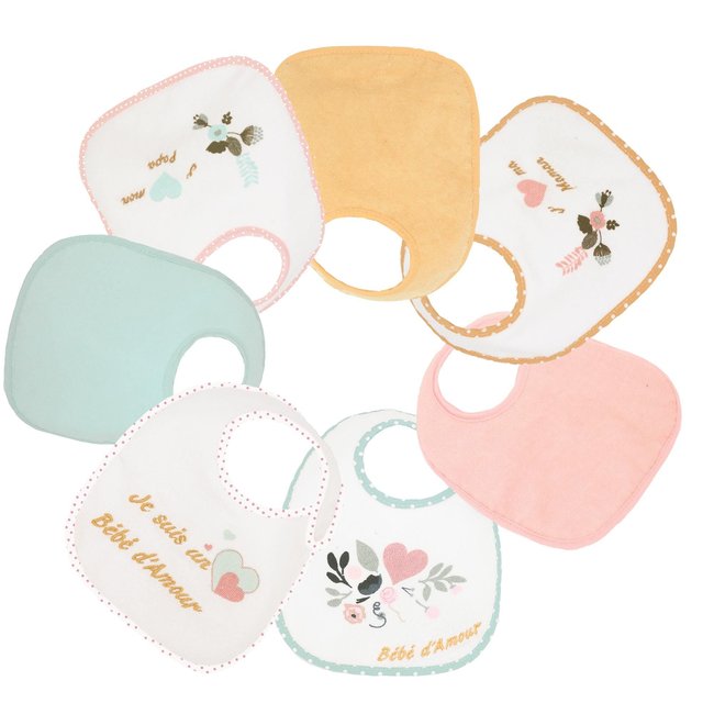 Lot de 7 bavoirs naissance - Baby Love pastel blanc <span itemprop=