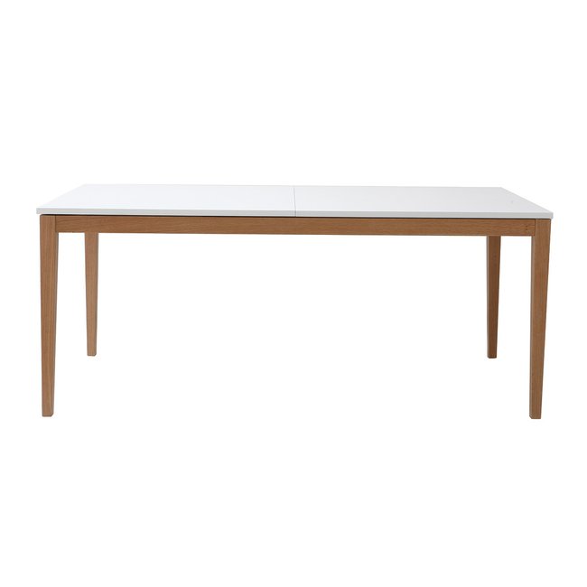 Table à manger scandinave extensible blanche pieds bois rectangulaire L180-260 cm DELAH Couleur bois clair / blanc <span itemprop=