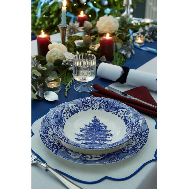 Set of 4 Blue Christmas Tree Cereal Bowls, blue, SPODE