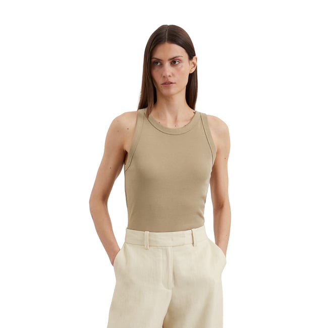 Débardeur regular en jersey de coton organique rib beige <span itemprop=