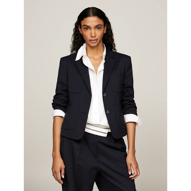Veste blazer courte, boutonnée marine <span itemprop=