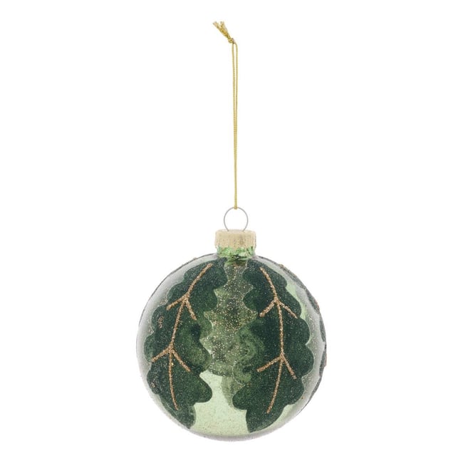 Boule de Noël en verre givré motif feuille D. 80 mm Couleur vert <span itemprop=
