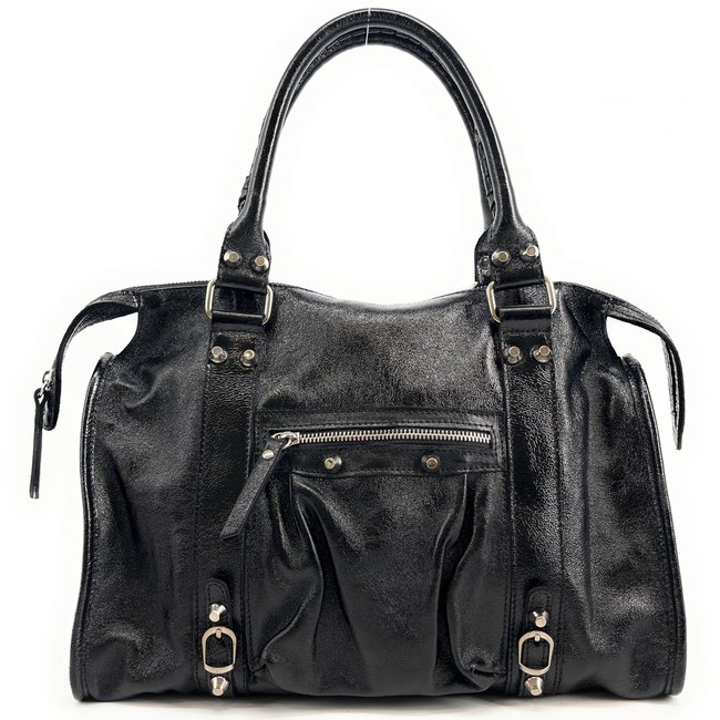 Sac à main en cuir métallisé italien SANDSTORM Noir noir irisé <span itemprop=