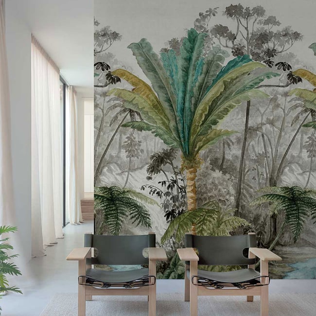 Papier peint l'île au palmier Couleur vert <span itemprop=