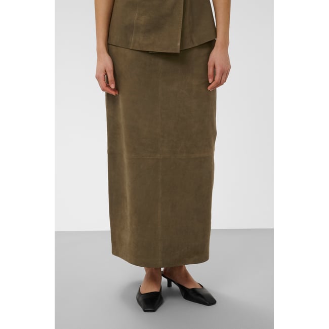 Jupe en cuir vert beech <span itemprop=