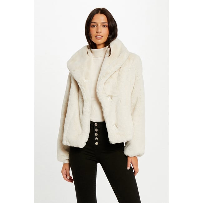 Manteau imitation fourrure ivoire <span itemprop=