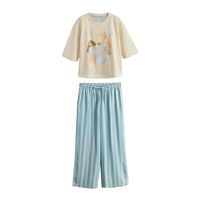 Pyjama manches courtes à motif rayures bleues <span itemprop=