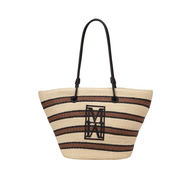 Shopper en raphia large avec détails élégants en cuir véritable jaune <span itemprop=