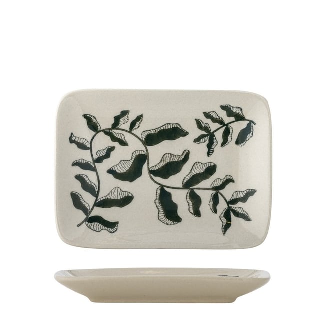 Assiette grès peint  Fauni Couleur vert <span itemprop=