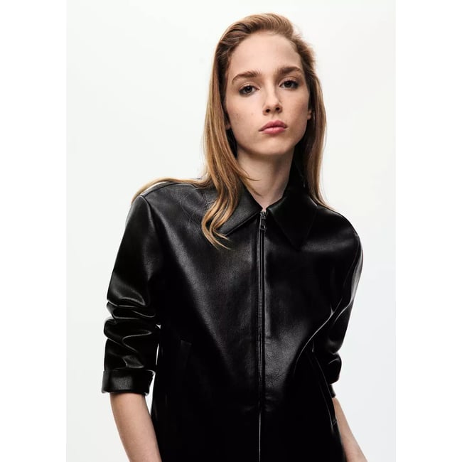 Veste cuir fermeture Éclair noir <span itemprop=