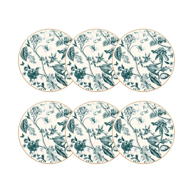 Lot de 6 assiettes plates en porcelaine 27cm, BOTANIC Couleur blanc-vert <span itemprop=