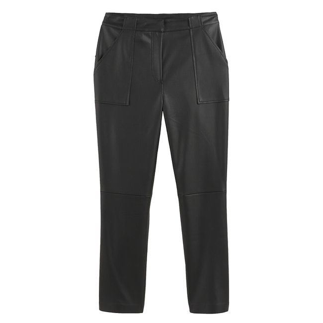 Pantalón recto de simili negro <span itemprop=