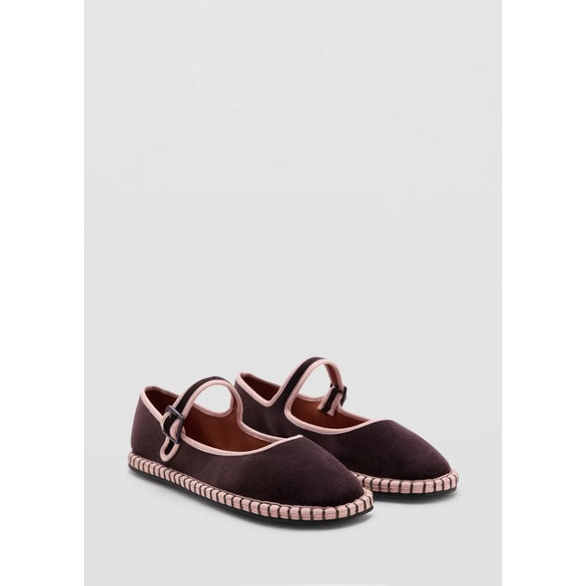 Ballerines bicolores à boucle chocolat <span itemprop=