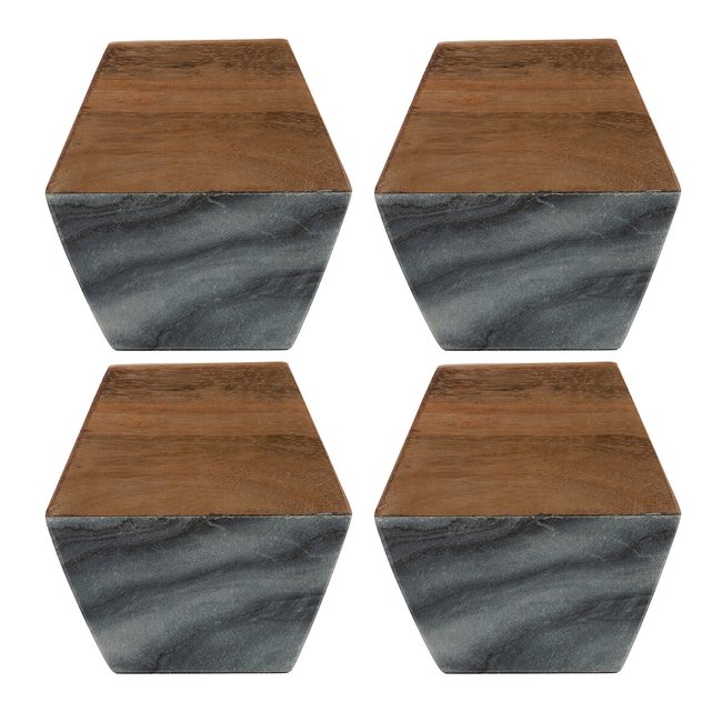 Set of 4 Elements Marble/Acacia Coasters, brown/black, TYPHOON