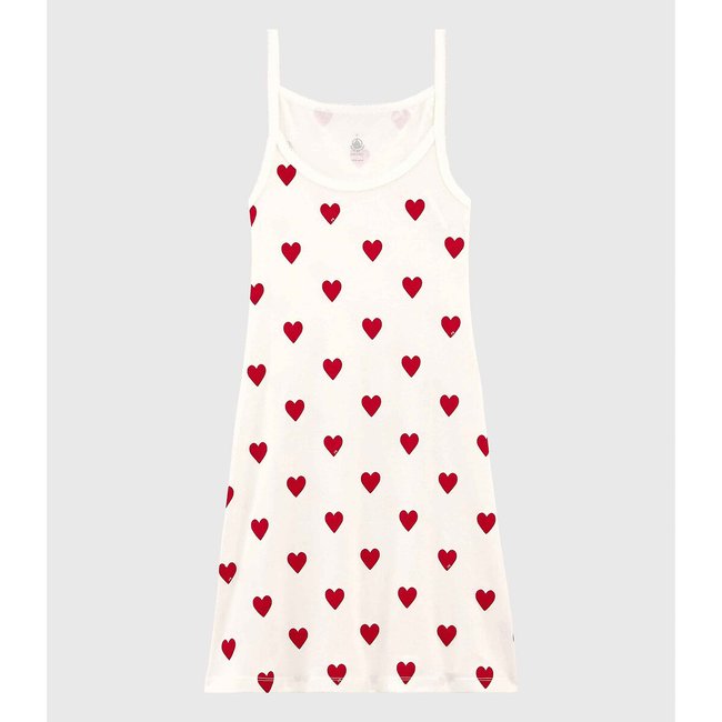 Heart Print Cotton Nightie, red/white, PETIT BATEAU