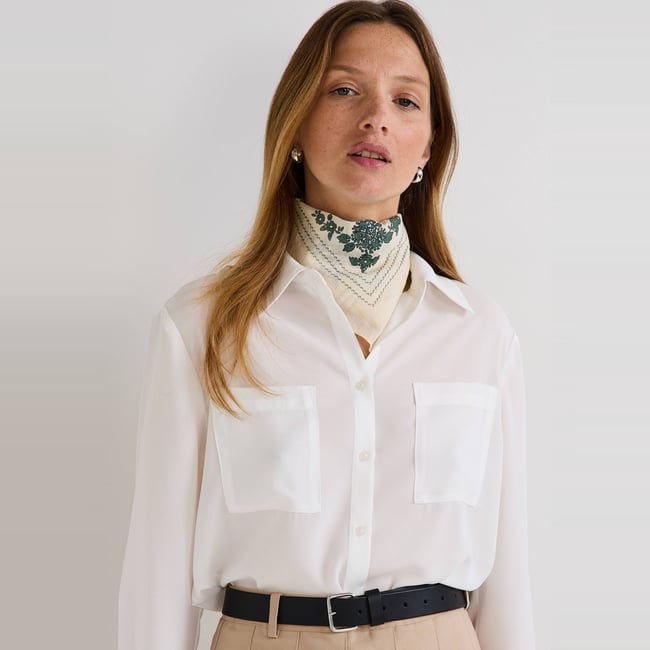 Chemise manches longues unie ecru <span itemprop=
