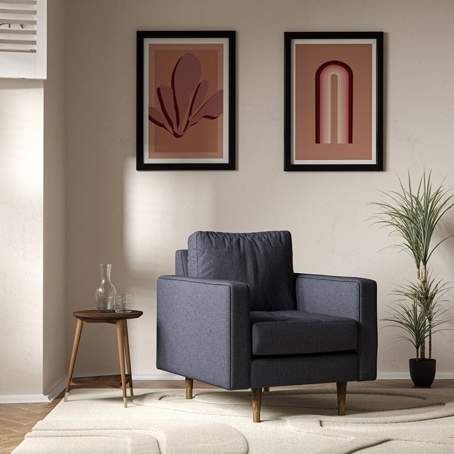 Coco Mid-Century Soft Brushed Armchair with Walnut Legs - SO'HOME