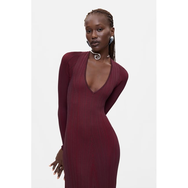 Robe en maille à manches longues rouge <span itemprop=