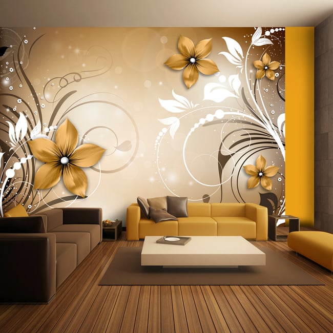 Papier peint intissé panoramique Fleurs Brown rhapsody Couleur jaune / doré <span itemprop=