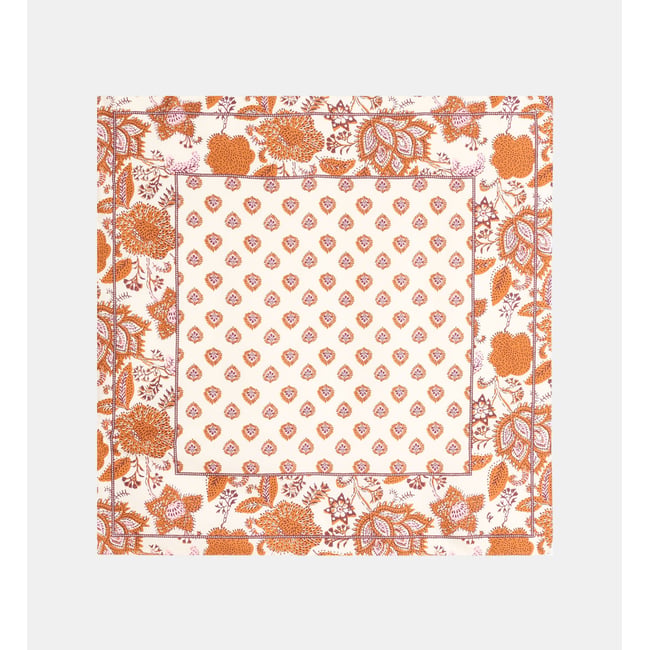Carré de soie vania floral écru et jaune <span itemprop=