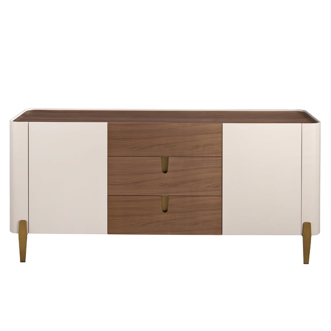 Buffet en noyer, acier poli et plateau en noyer Couleur beige | l'or | noyer <span itemprop=