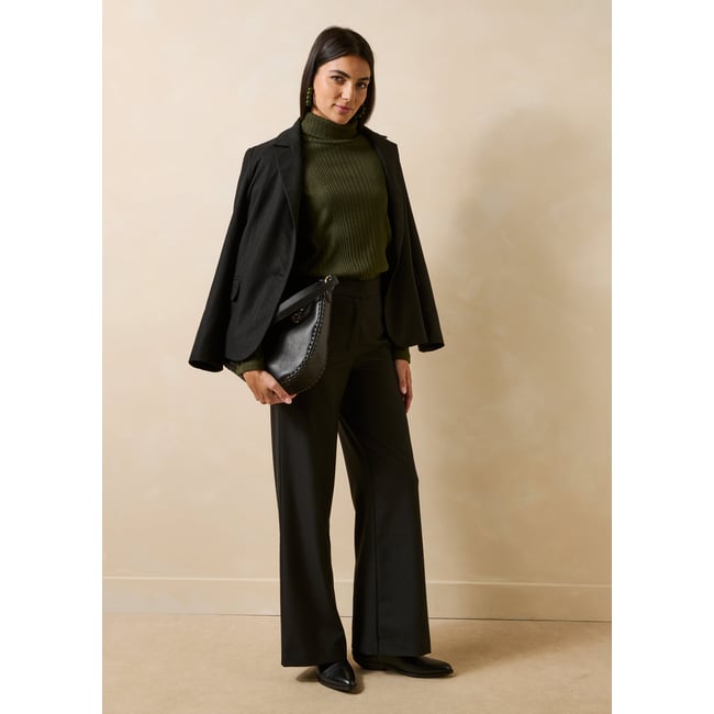 Pantalon droit taille haute à rayures noir <span itemprop=