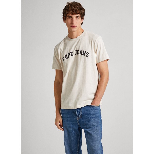 T-shirt manches courtes à logo floqué beige <span itemprop=