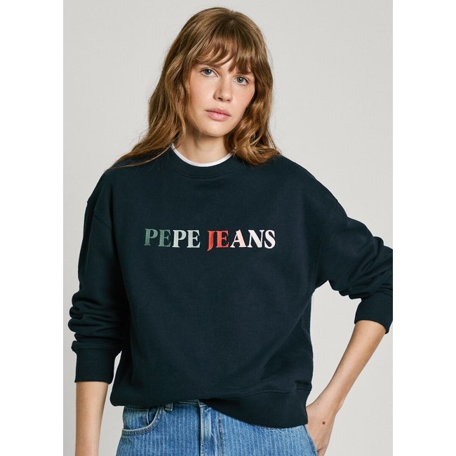 Sudadera de cuello redondo con logotipo azul oscuro <span itemprop=