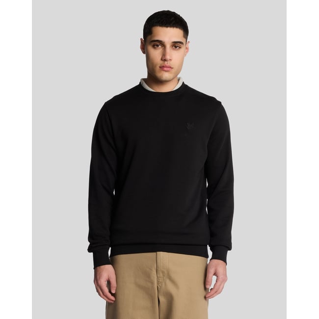 Sweat-shirt col rond en coton superfine noir jais <span itemprop=