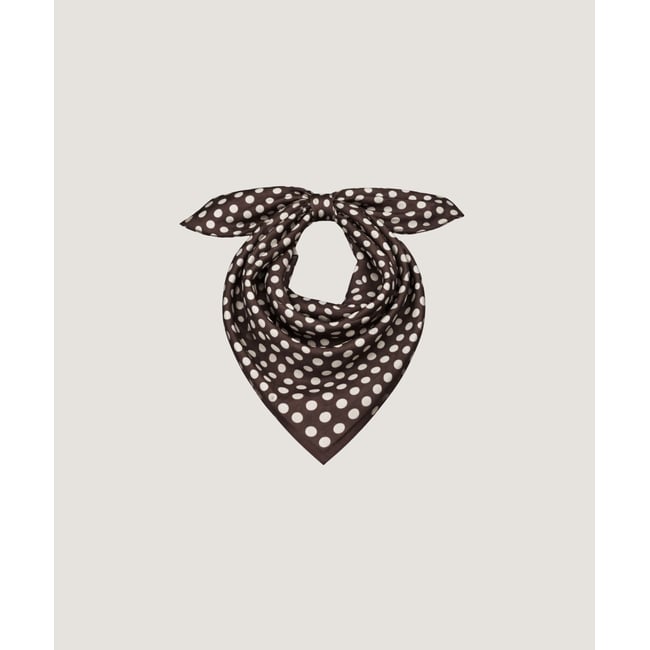 Carré à pois en coton et soie marron <span itemprop=