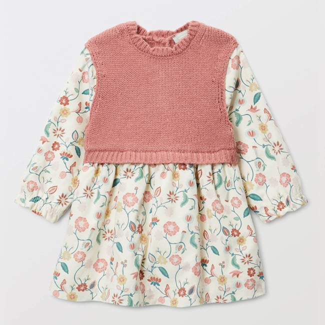Robe bi-matière unie et imprimée doublée contenant du coton white cap <span itemprop=