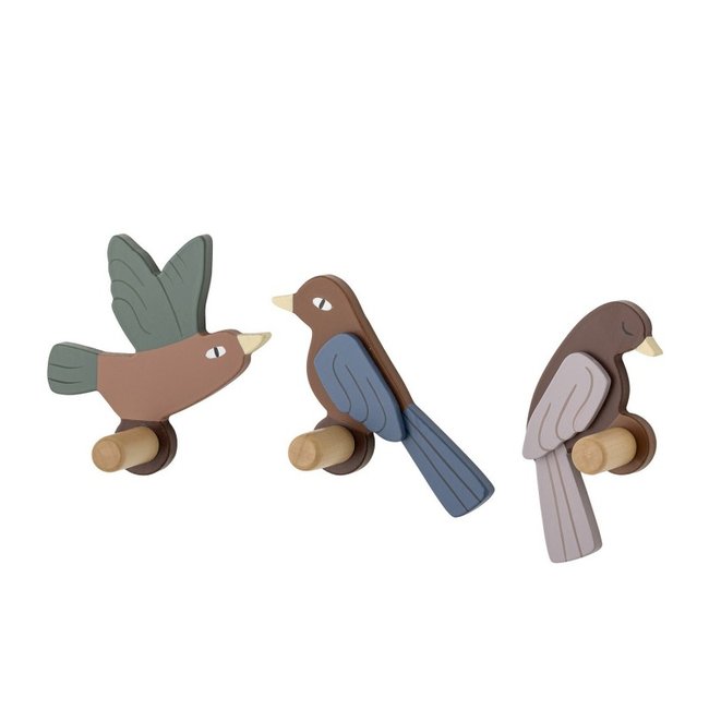 Patères oiseaux bois  Lewi set de 3 Couleur multicolore <span itemprop=