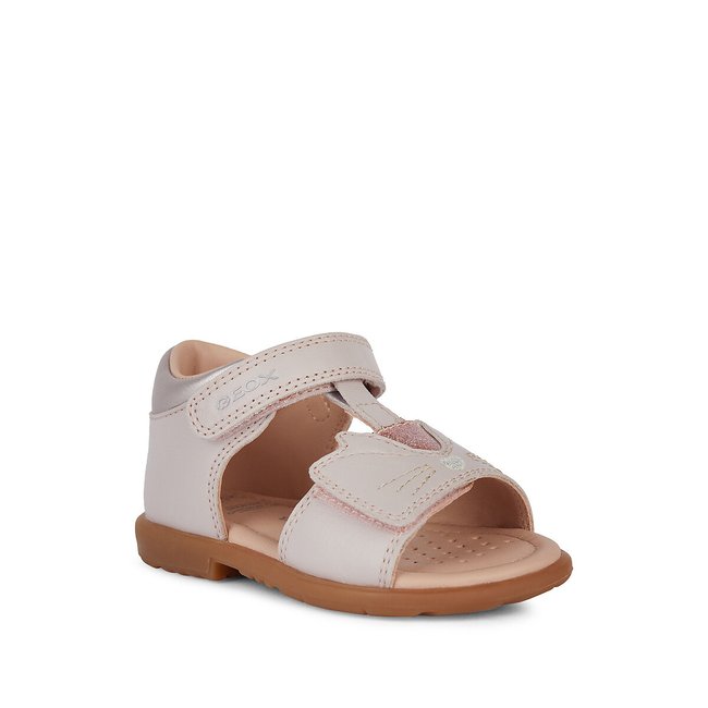 Kids verred closed sandals in leather with heel and touch n close fastening pale pink Geox La Redoute