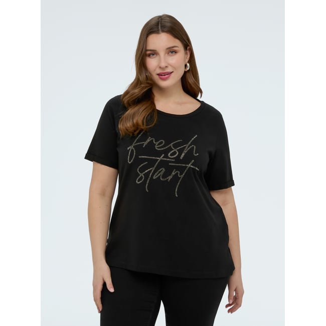 T-shirt avec inscription en strass noir <span itemprop=