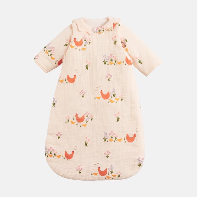 Gigoteuse hiver, en gaze de coton bio, imprimé poules, POULETTE rose LA REDOUTE INTERIEURS