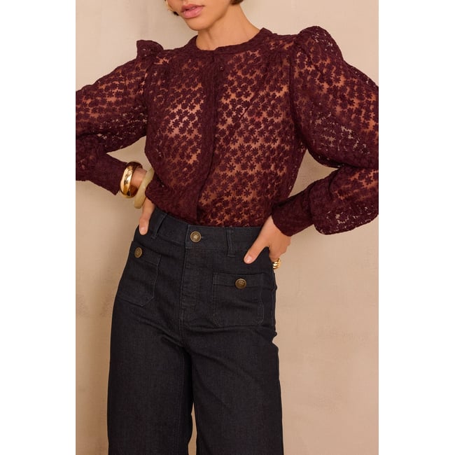 Chemise CAMOMILLE en coton brodée violet <span itemprop=