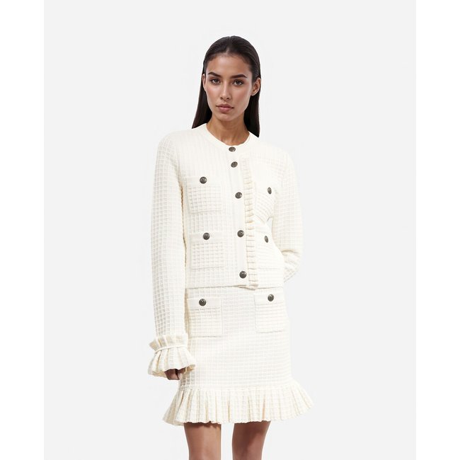 Long Sleeve Buttoned Cardigan with Ruffle Detail, ecru, THE KOOPLES