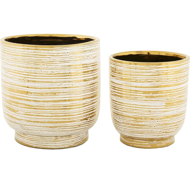 Lot de 2 vases en céramique reliefs GLAM Couleur blanc et or <span itemprop=