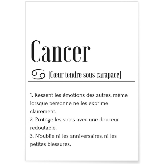 Affiche Définition Cancer Couleur blanc <span itemprop=