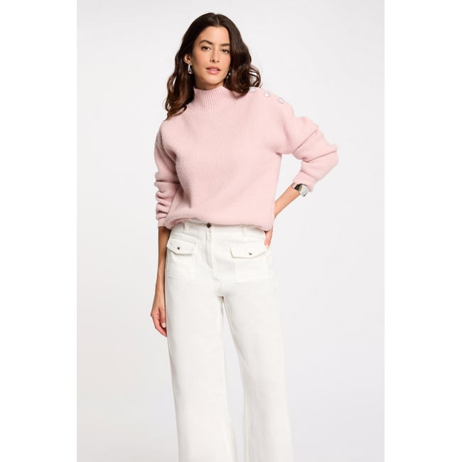 Pull col montant en fine maille rose clair <span itemprop=