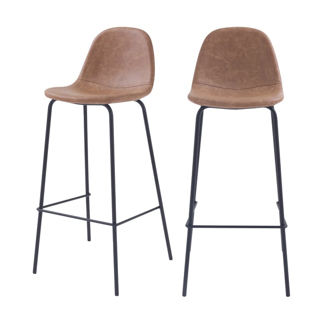 Lot de 2 chaises de bar 75 cm en cuir synthétique  - HENRIK - MAISON PAVANE