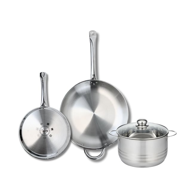 Batterie 2 poêles 24/32cm + 1 faitout 20cm PROFI BRILLANT gris <span itemprop=