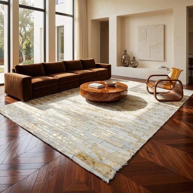 Tapis salon en cuir recyclé CUIR LINES - THE DECO FACTORY