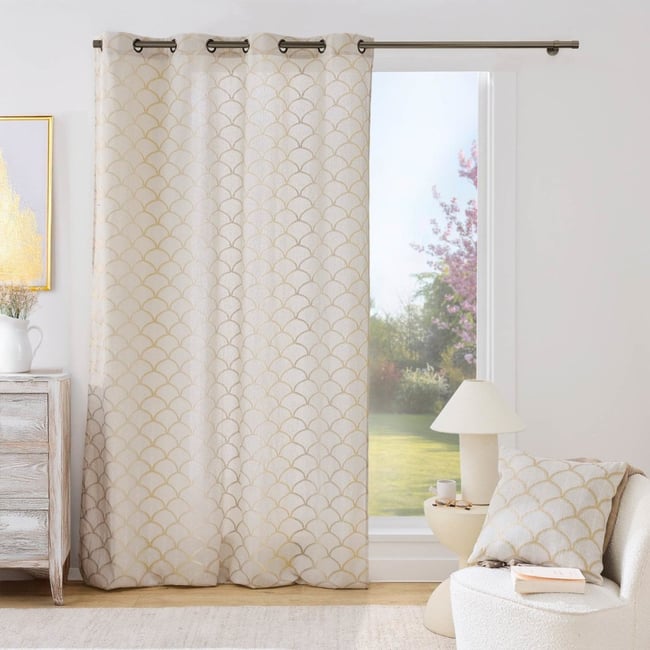Rideau à œillets 140x280 CRISTY imprimé métallisé beige <span itemprop=