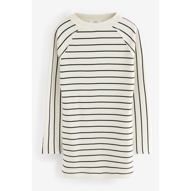 Robe courte texturée en seersucker rayures monochromes <span itemprop=