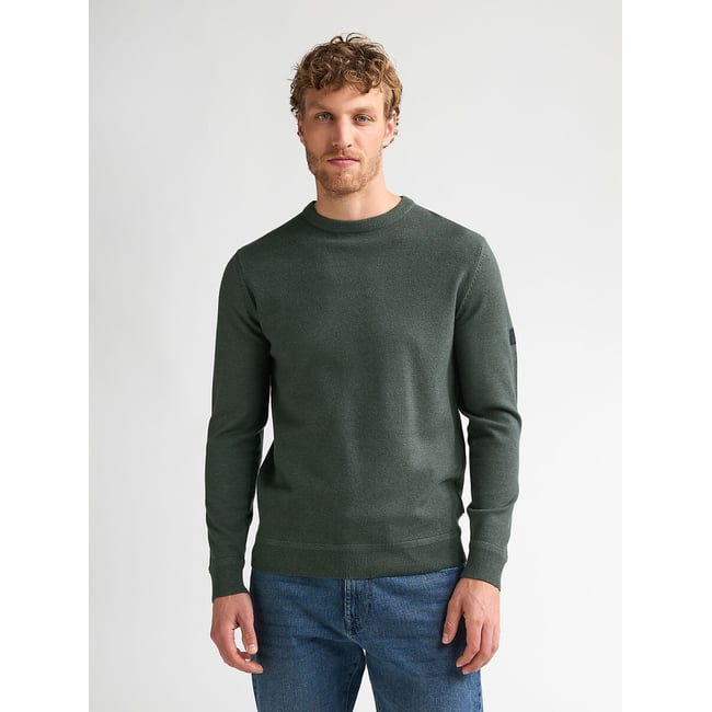 Pull col rond en fine maille vert foncé <span itemprop=