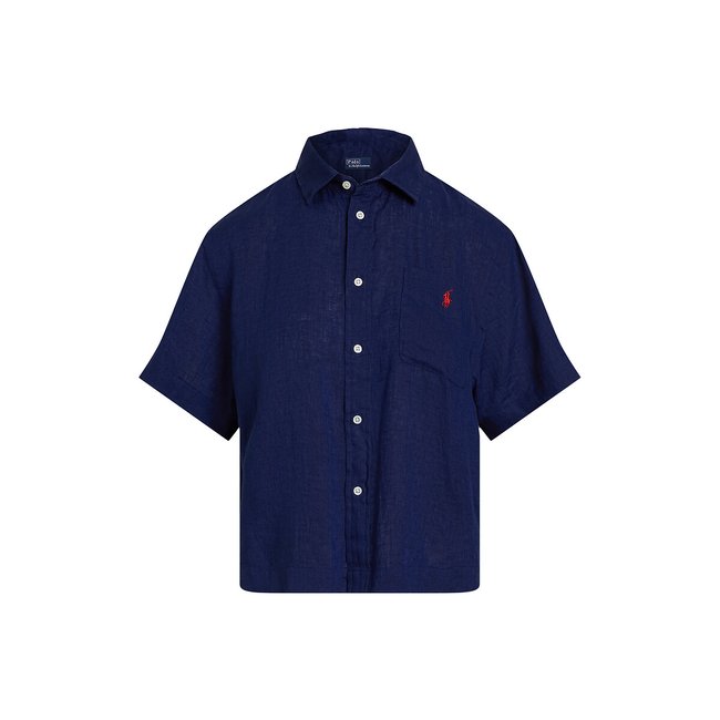 Leinenbluse mit kurzen Ärmeln blau <span itemprop=