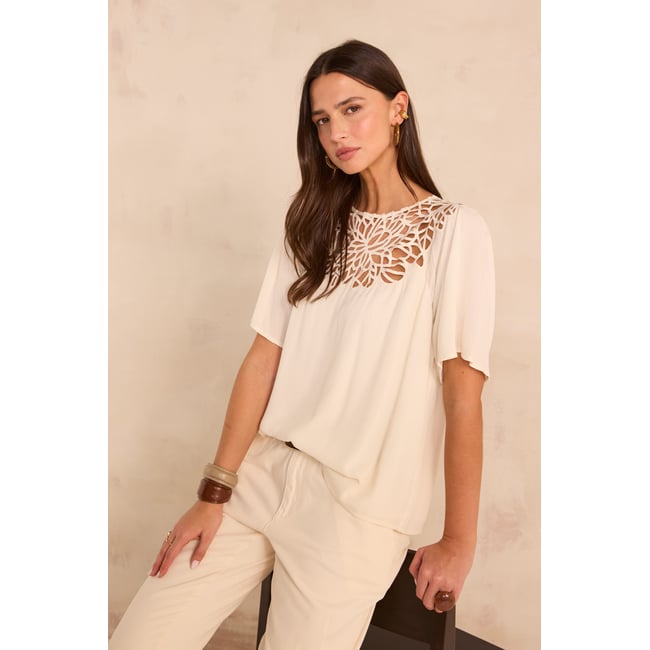 Blouse dentelles à manches courtes MELISSA creme <span itemprop=